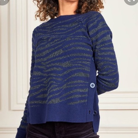 Stella and Dot Navy Zebra Side Button Sweater - Picture 3 of 3